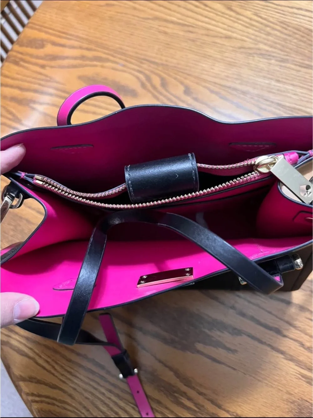 kate spade Black Leather Tote with Pink Trim